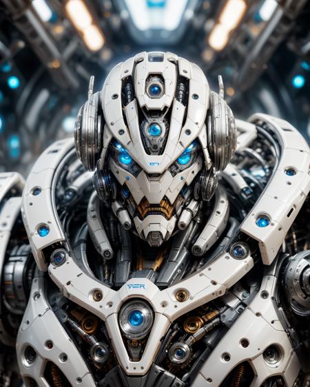 16328-69422-full_body, 1man, mecha, glowing blue eyes, cute, biomechanical, complex robot, interior spaceship background in bokeh, hyper rea.png